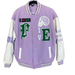 Severs Five Varsity Letterman Jacket Womens Large Snap Front Streetwear 808